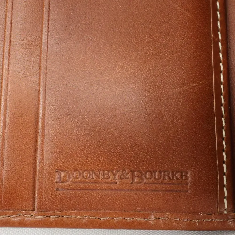Dooney and Bourke Wallet Womens Beige Brown Fabric Logo Leather Trim Snap Vtg